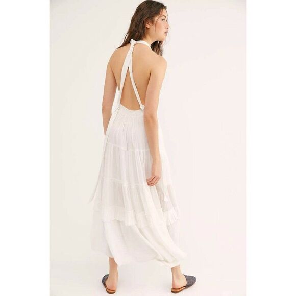 NWT FREE PEOPLE ENDLESS SUMMER Sz L FOREVER TIERED RUFFLE MAXI DRESS IN IVORY - Picture 2 of 2